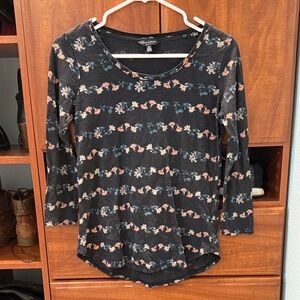 Lucky Brand Floral Patterned Black Top